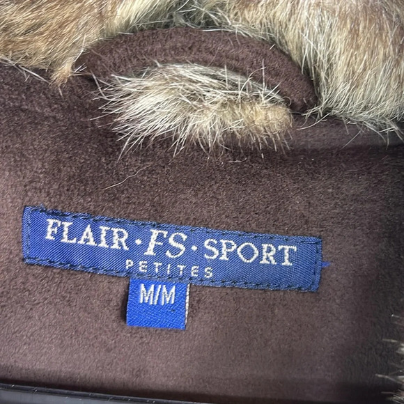 FLAIR SPORT NWT Fun Fur Shawl Collar Vest Brown Faux Suede  Button Front MP - Picture 7 of 11